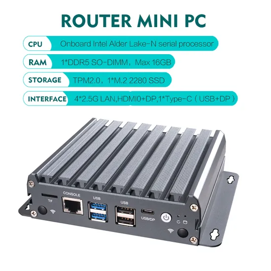 N100/N300 Quad Core 4LAN Fanless Industrial Computer Case N95 /N305 X86 Linux Router Mini Embedded Pfsense Firewall Mini PC 