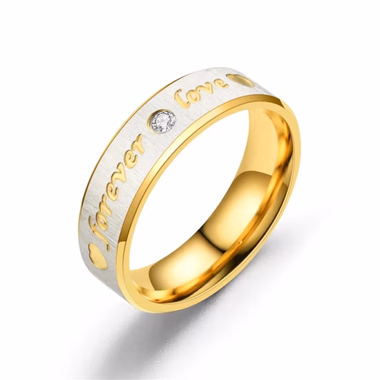 Fashion Jewelry Diamond Engagement Ring 18K Gold Plated Titanium Wedding Ring