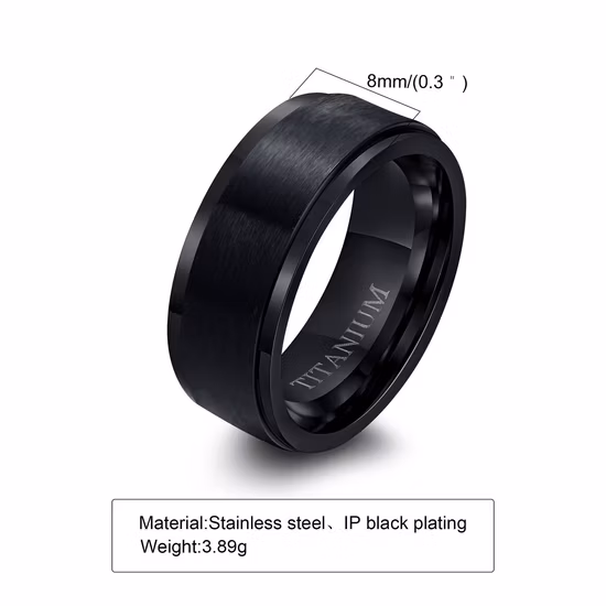 Fashion Jewelry IP Black Titanium Band Pure Titanium Wedding Ring for Men Tr2025